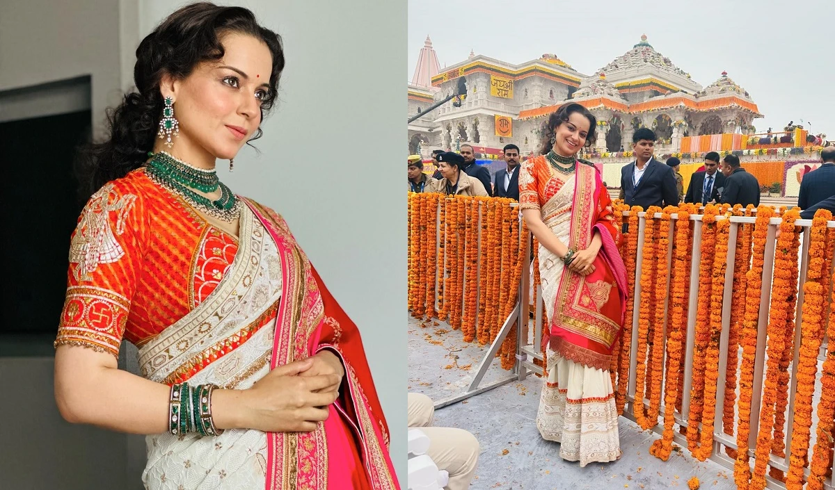 Ram Mandir प्राण प्रतिष्ठा समारोह में शामिल हुईं Kangana Ranaut, पुष्प वर्षा के दौरान लगाए Jai Shree Ram के नारे